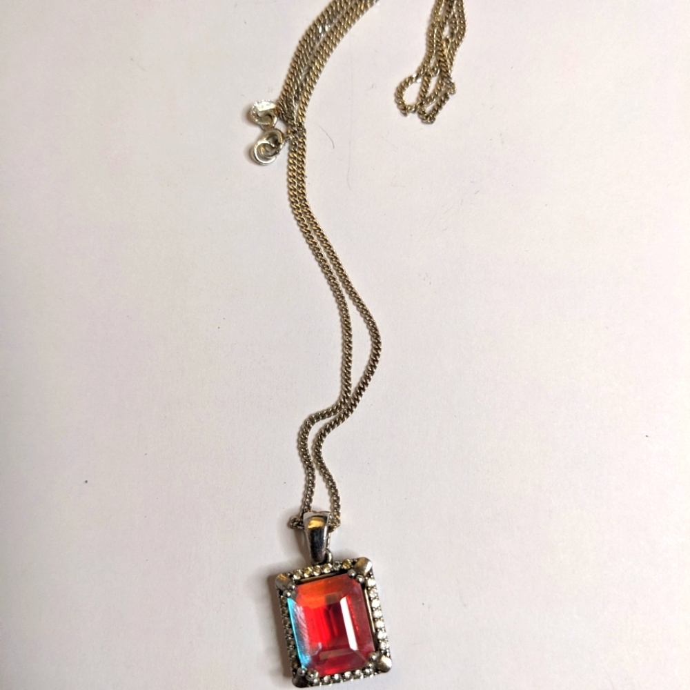 Signed 925 Iridescent Crystal Pendant Necklace